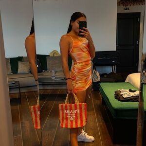 MISSGUIDED Orange Multicolor Ruched Mini Dress